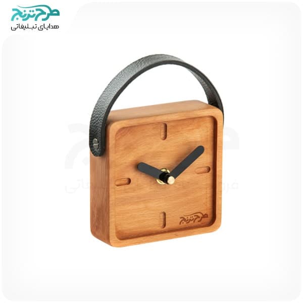 ساعت رومیزی چوبی بند چرم WA34