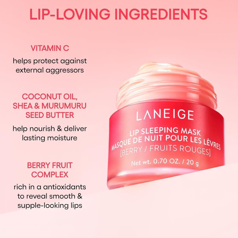 ماسک لب شب لانیژ مدل Berry (توتفرنگی) 20 گرم — تصویر ۴