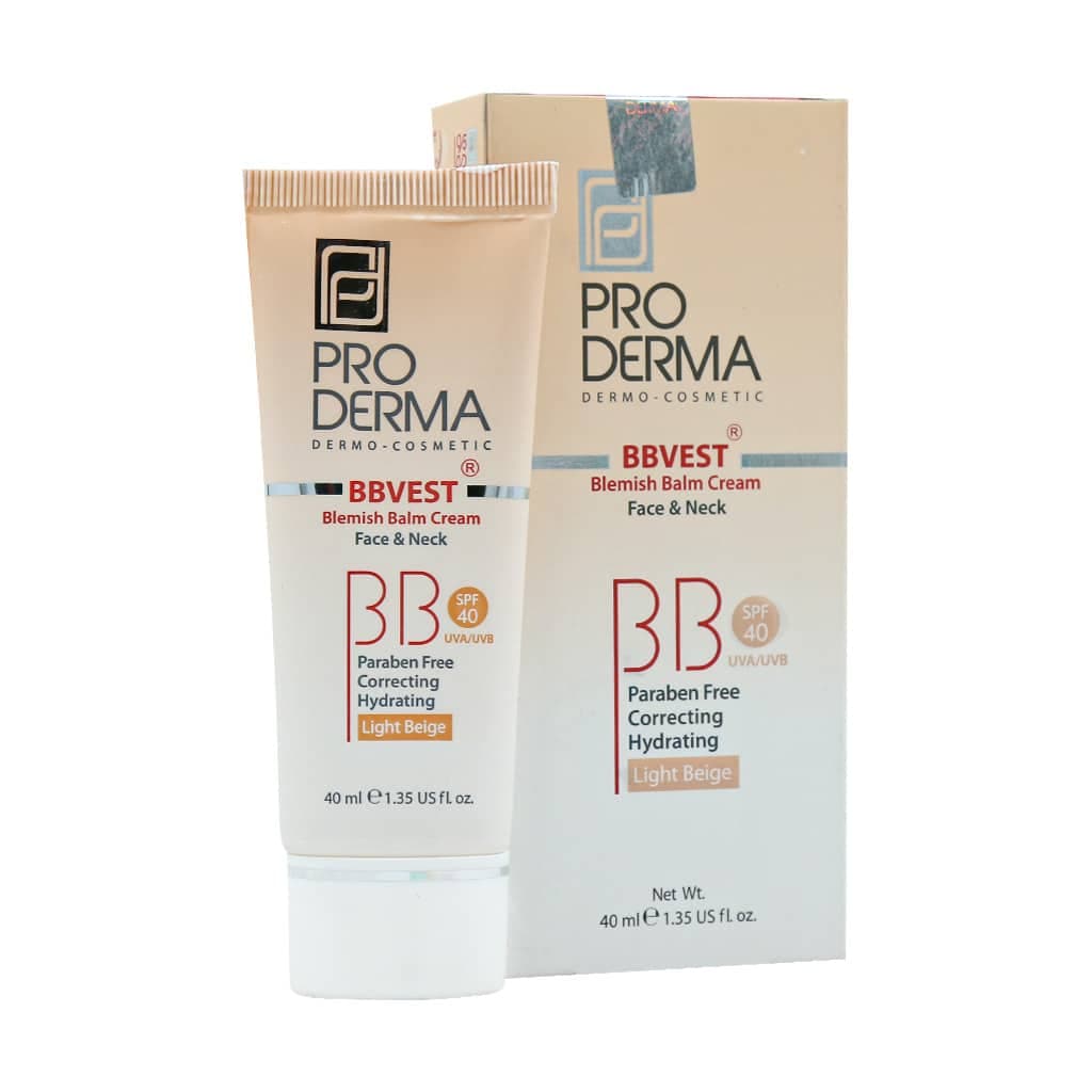 بی بی کرم SPF40 لایت بژ پرودرما مناسب پوست های چرب و جوشدار 40 میلی لیتر