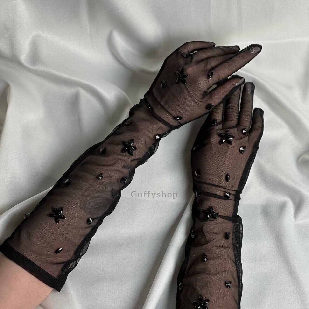 دستکش توری بلند نگیندار