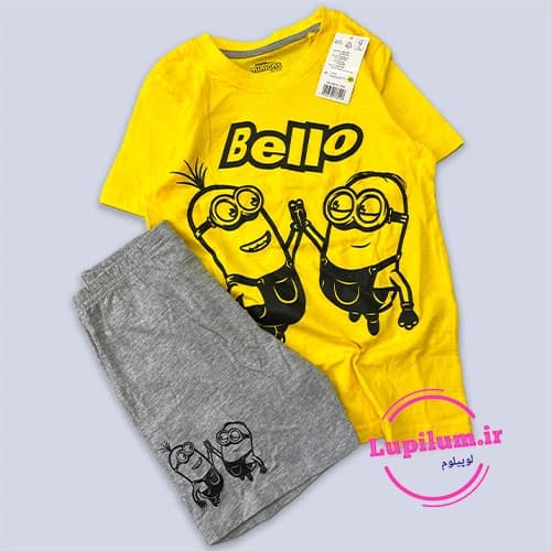 ست تیشرت شلوارک زرد طوسی مینیون ها bello