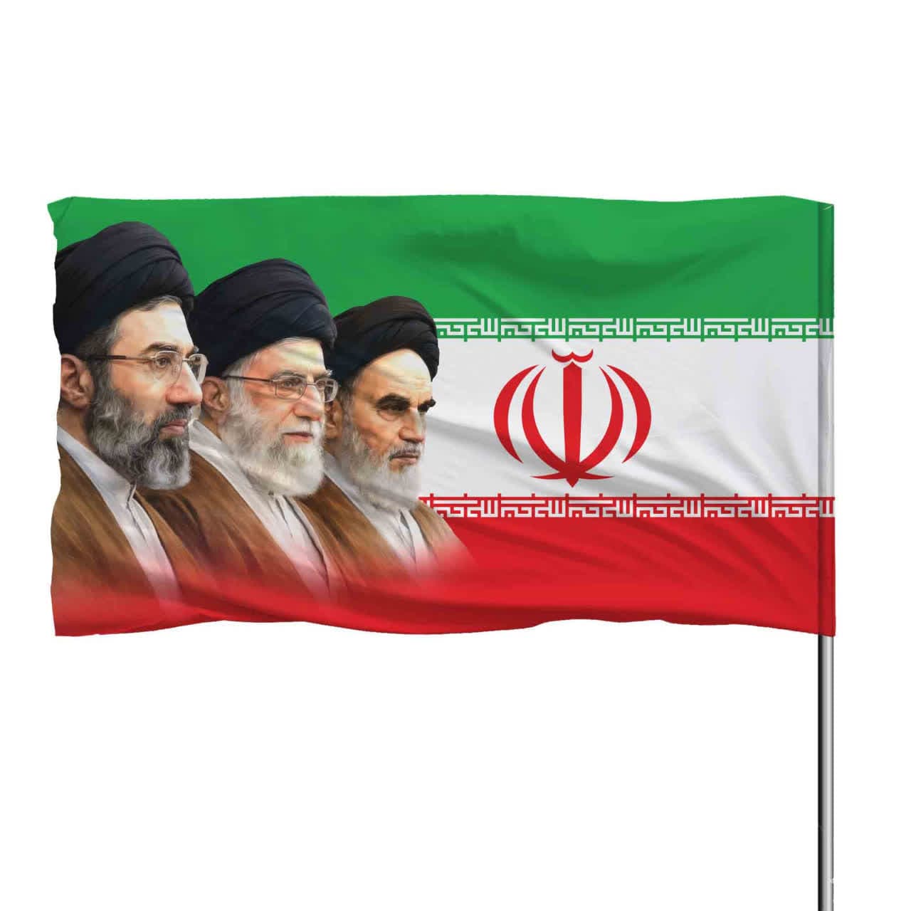 پرچم ایران بهمراه تصاویر سه رهبر انقلاب 10عددی