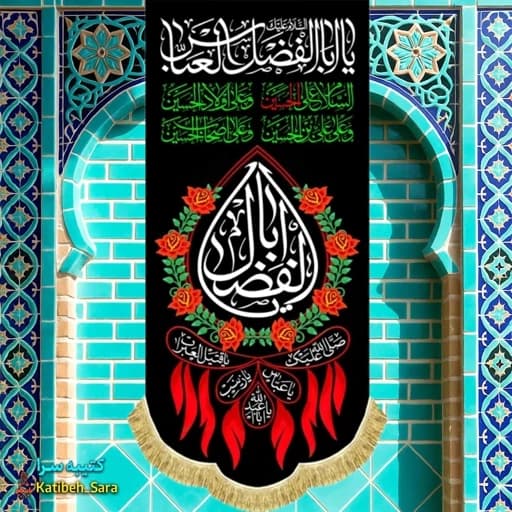 کتیبه مخمل آویز شهادت حضرت ابوالفضل العباس(ع) بهمراه چهار سلام