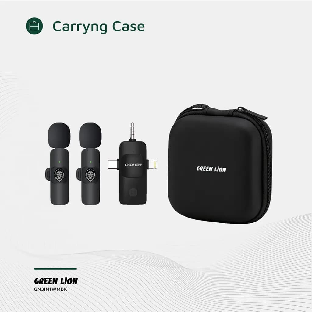 میکروفون یقه ای بیسیم گرین لاین 3 در 1 | اتصال Type-C، Lightning و AUX، صدای شفاف، طراحی سبک و حرفهای — تصویر ۶