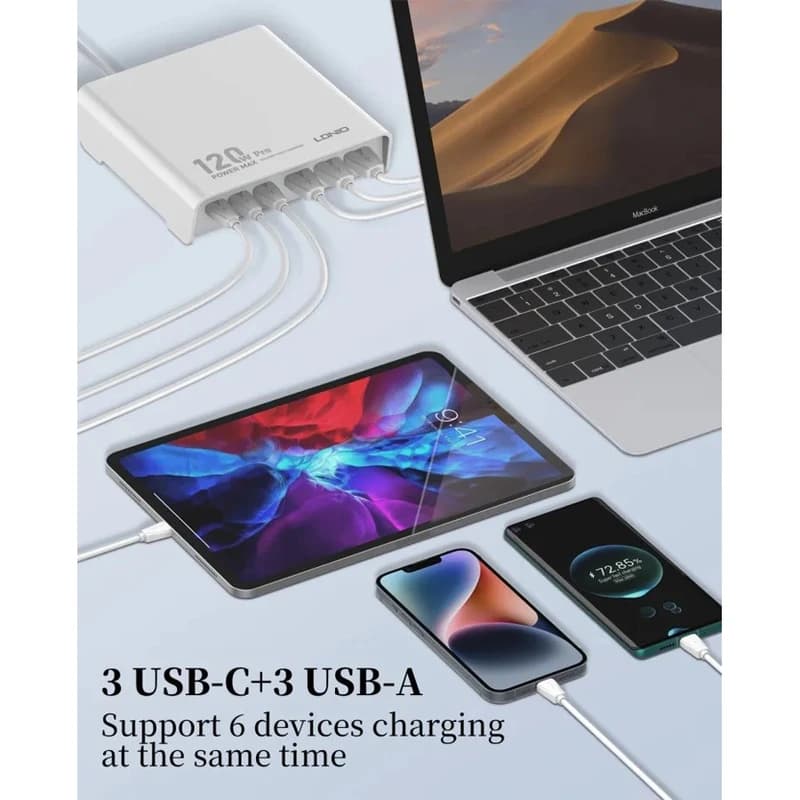 شارژر رومیزی چند پورت LDNIO مدل Q605 توان 120 وات — تصویر ۳