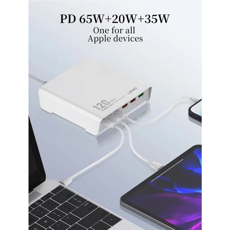 شارژر رومیزی چند پورت LDNIO مدل Q605 توان 120 وات — تصویر ۴