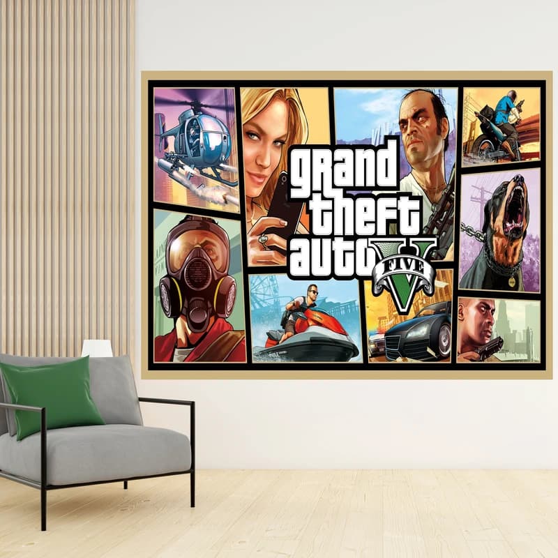 تابلو شاسی مدل گیمینگ طرح پوستر بازی game کامپیوتر ی محبوب GTA جی تی ای کد 1086 — تصویر ۳