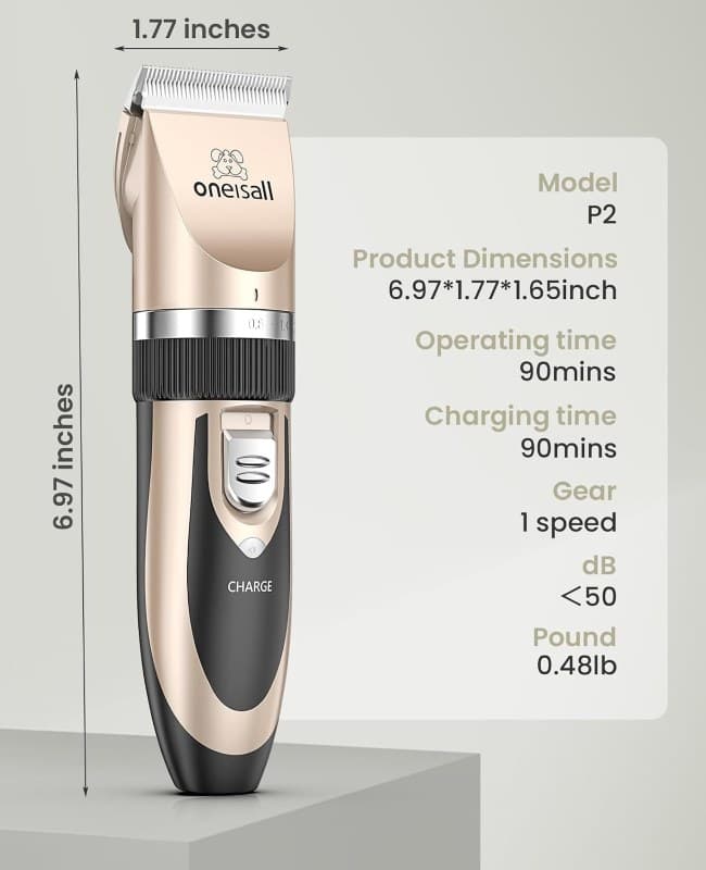 ست اصلاح موی سگ oneisall مدل Low Noise Dog Clippers برای سگ‌ها، گربه‌ها و حیوانات خانگی — تصویر ۷