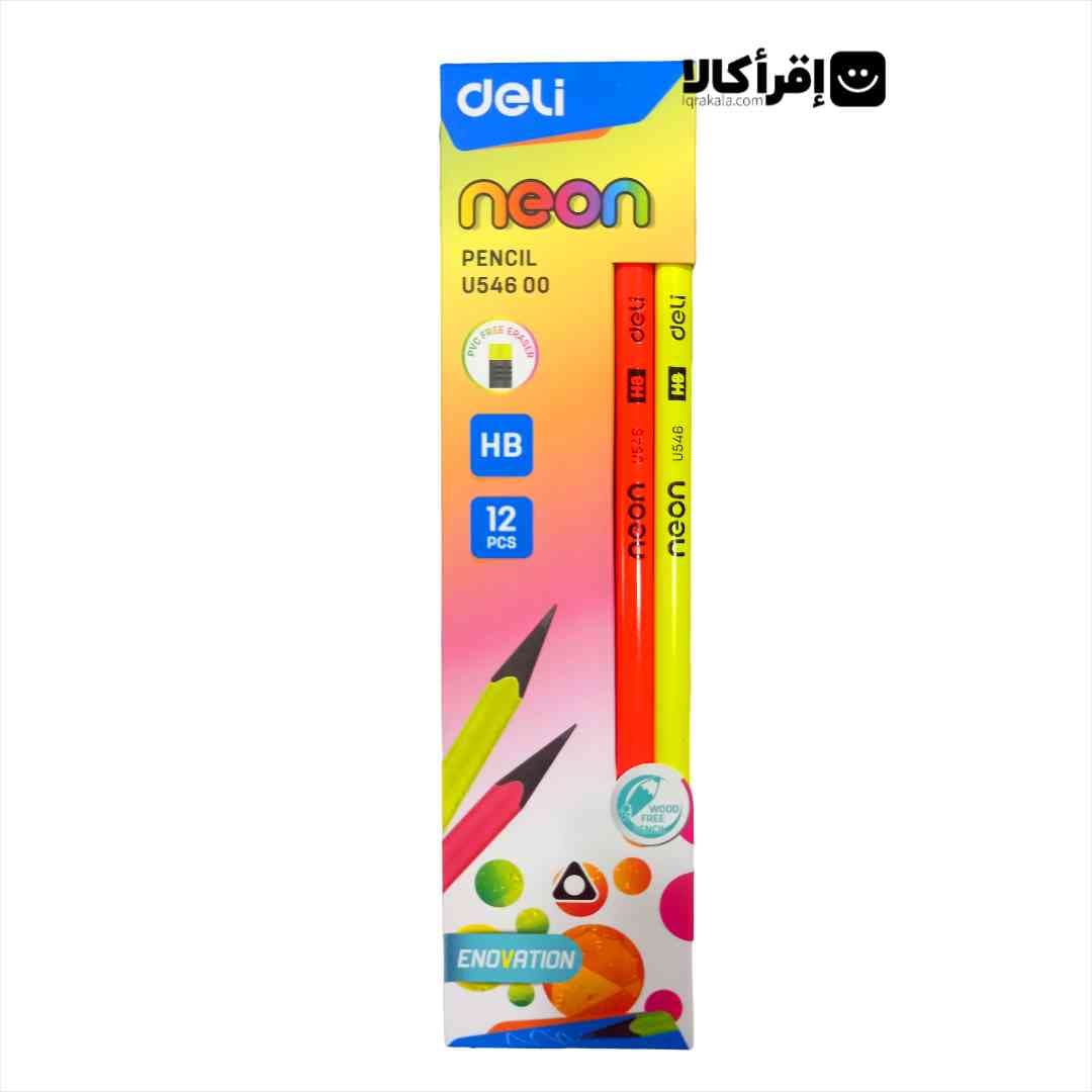 مداد مشکی پاکن دار HB deli neon بسته 12 عددی