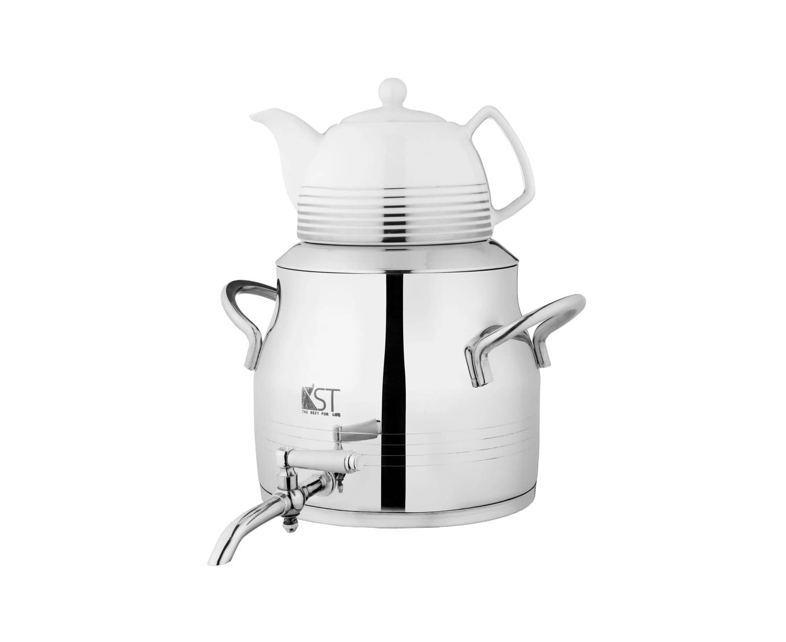 کتری استیل با قوری چینی مدل گلابی براق KST-4010S کی اس تی — تصویر ۲