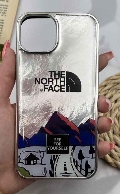 قاب گوشی آیفون طرح North Face خاکستری هولوگرامی