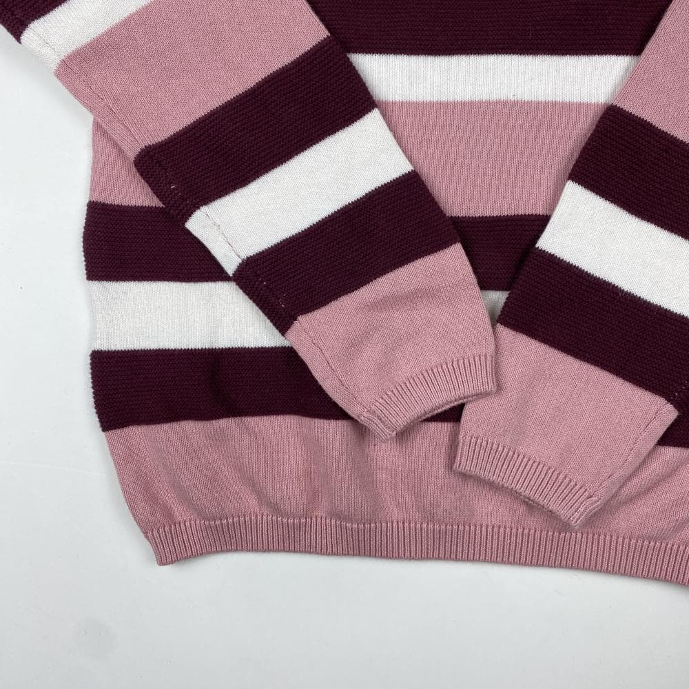 سویشرت بافت دخترانه آستین بلند برند لوپیلو طرح یقه گرد راه راه جگری رنگ — تصویر ۵