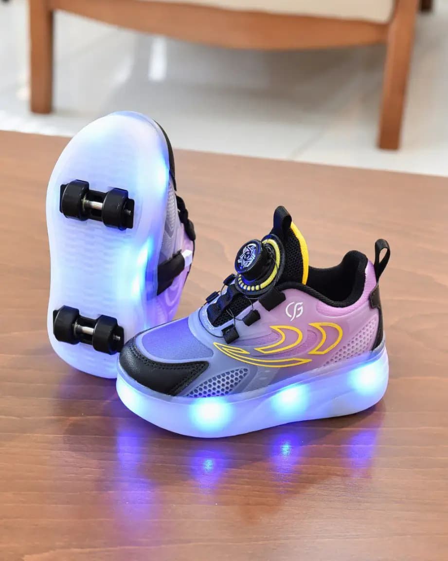 کتونی اسکیتدار چراغدار شارژی بچگانه دابل نایکی اورجینال XZLM | کفش چرخدار LED دار سایز 28 تا 37 — تصویر ۳