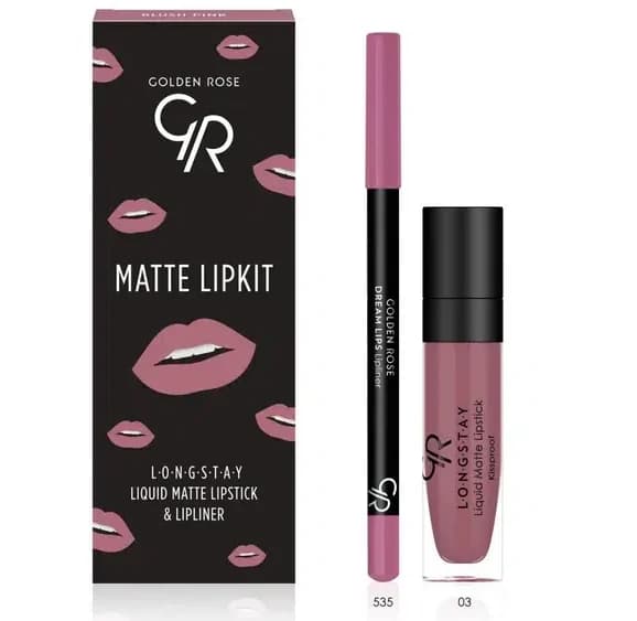 کیت رژ لب مایع و خط لب گلدن رز مدل Blush Pink