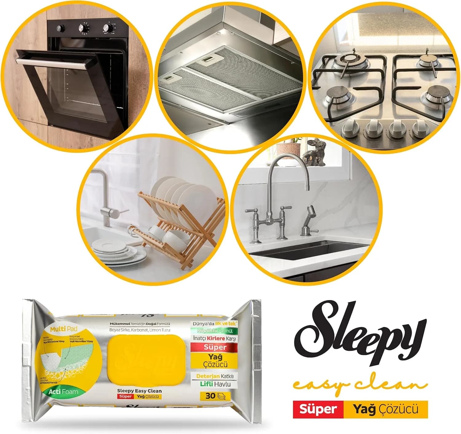 دستمال مرطوب چربی زدا با کف فعال اسلیپی Sleepy مخصوص سطوح آشپزخانه مدل Easy Clean | بسته 30 عددی — تصویر ۹