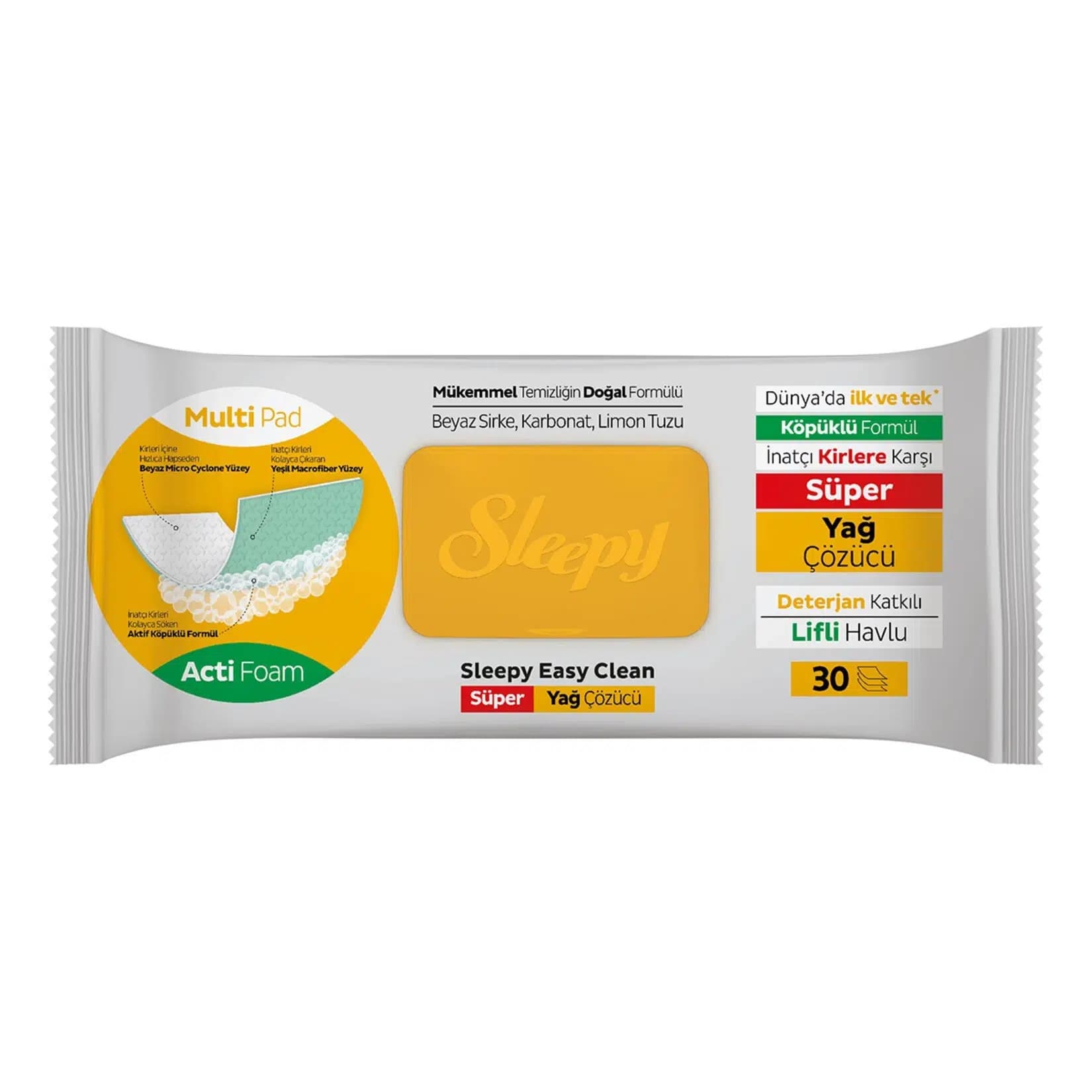 دستمال مرطوب چربی زدا با کف فعال اسلیپی Sleepy مخصوص سطوح آشپزخانه مدل Easy Clean | بسته 30 عددی — تصویر ۴