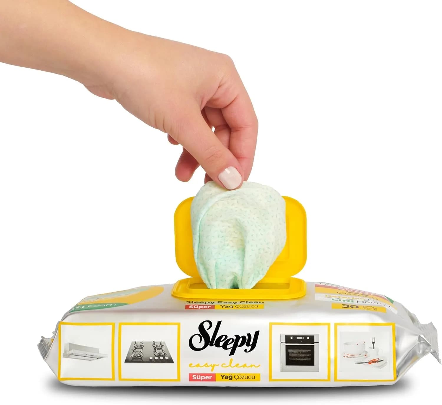 دستمال مرطوب چربی زدا با کف فعال اسلیپی Sleepy مخصوص سطوح آشپزخانه مدل Easy Clean | بسته 30 عددی — تصویر ۷