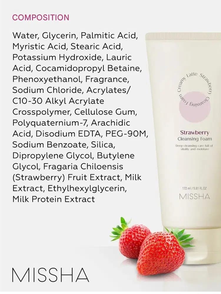 فوم شستشوی صورت توتفرنگی میشا Missha مدل Strawberry Cleansing Foam | حجم 172 میل — تصویر ۷