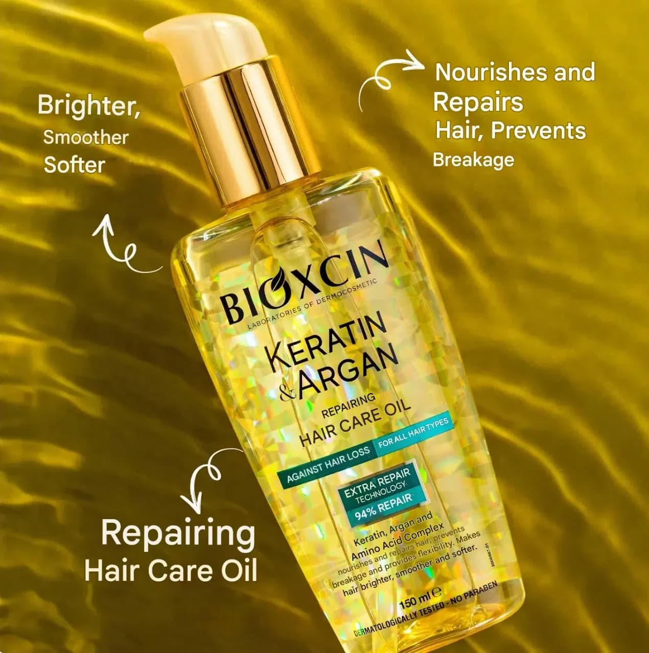 روغن ضد ریزش مو کراتین و آرگان بیوکسین مدل Keratin & Argan | حجم 150 میل — تصویر ۳