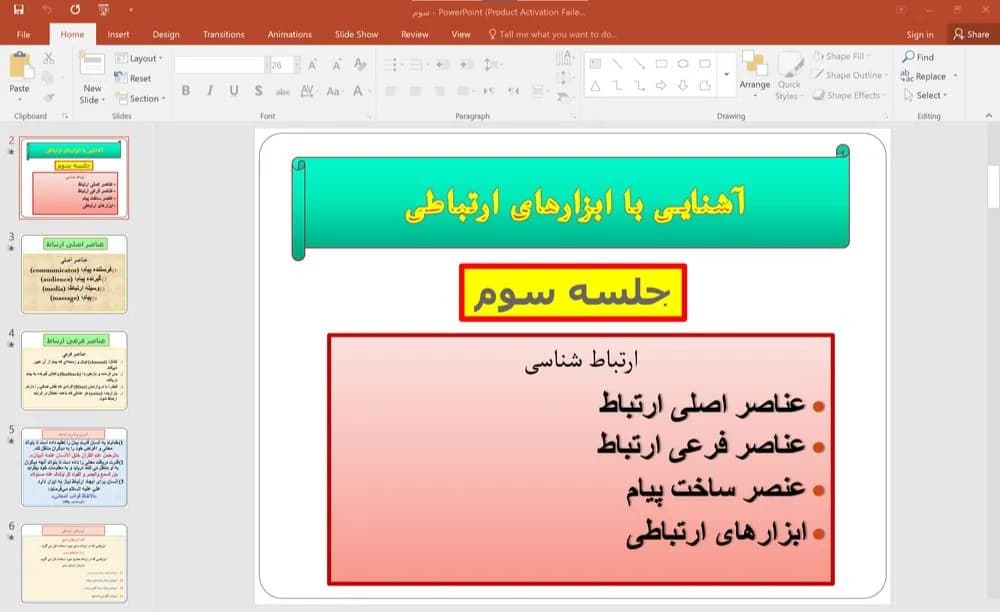 پاورپوینت (جلسه سوم) عناصر اصلی ارتباط – آشنایی با ابزارهای ارتباطی