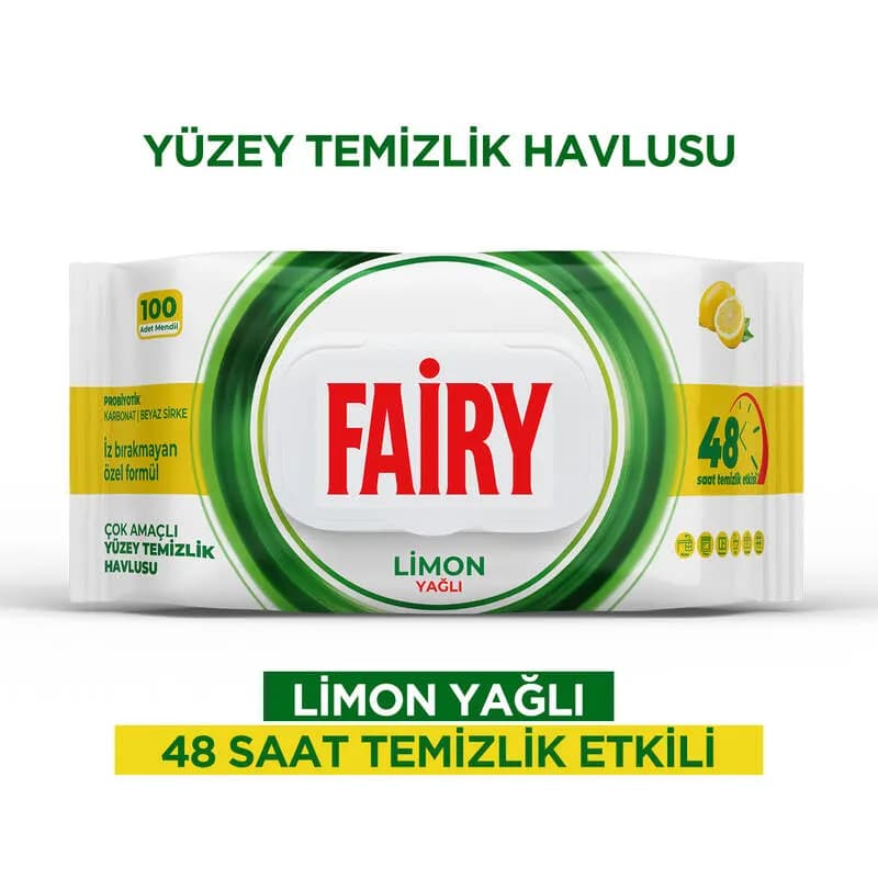 دستمال مرطوب سطوح چند منظوره فیری Fairy با رایحه لیمو | بسته 100 عددی — تصویر ۴