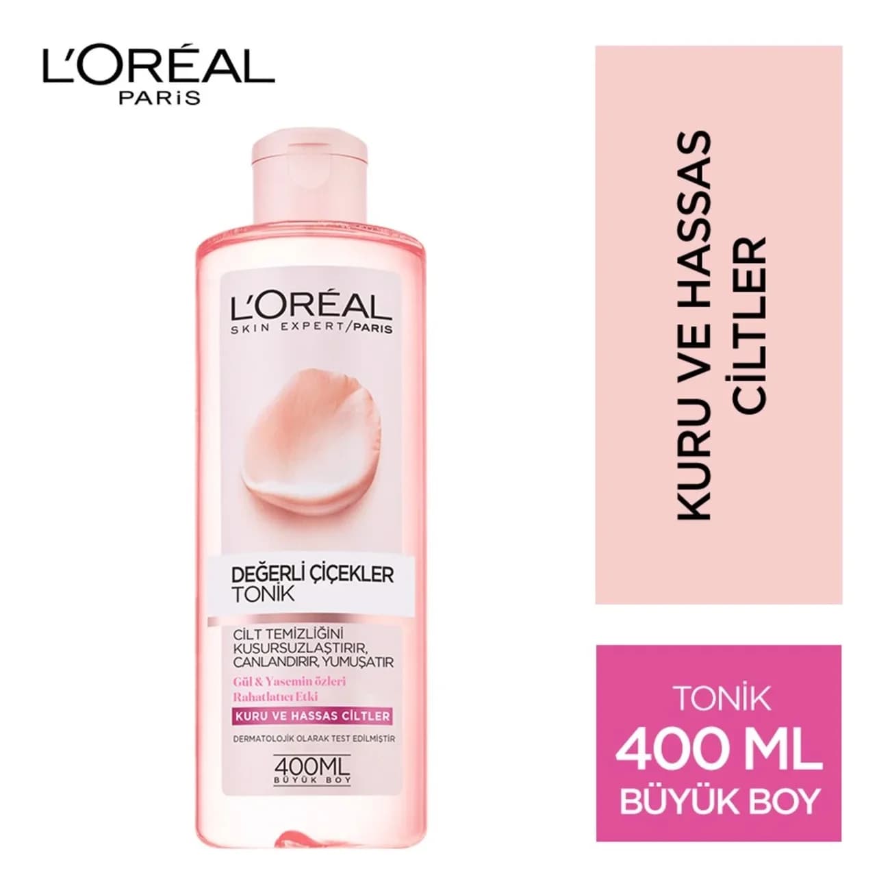 تونر پاک کننده گل رز لورآل L’Oréal مناسب پوست خشک و حساس | حجم 400 میل — تصویر ۲