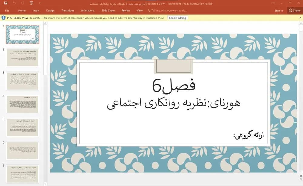 پاورپوینت فصل 6: هورنای: نظریه روانکاوی اجتماعی (کتاب نظریه های شخصیت گریگوری جی.فیست)