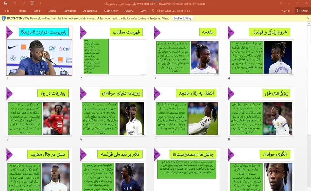 پاورپوینت ادواردو کاماوینگا (هافبک جوان تیم رئال مادرید)