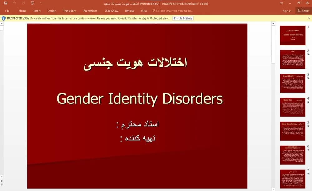 پاورپوینت اختلالات هویت جنسی – Gender Identity Disorders