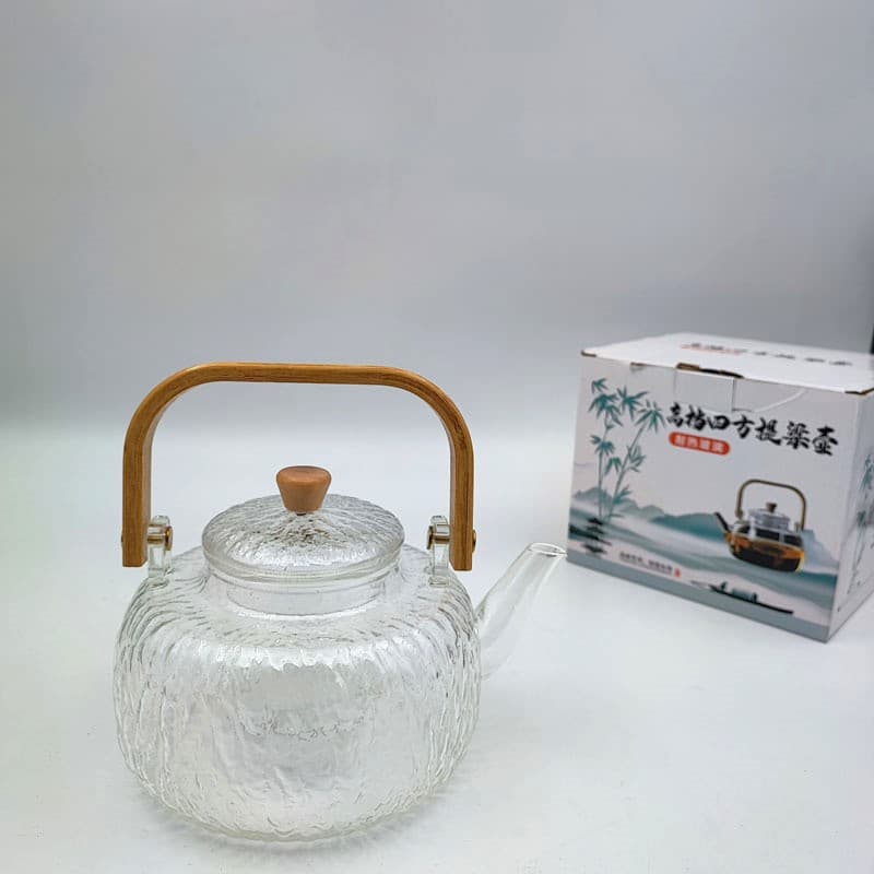 قوری پیرکس طرح زبرا دسته چوبی
