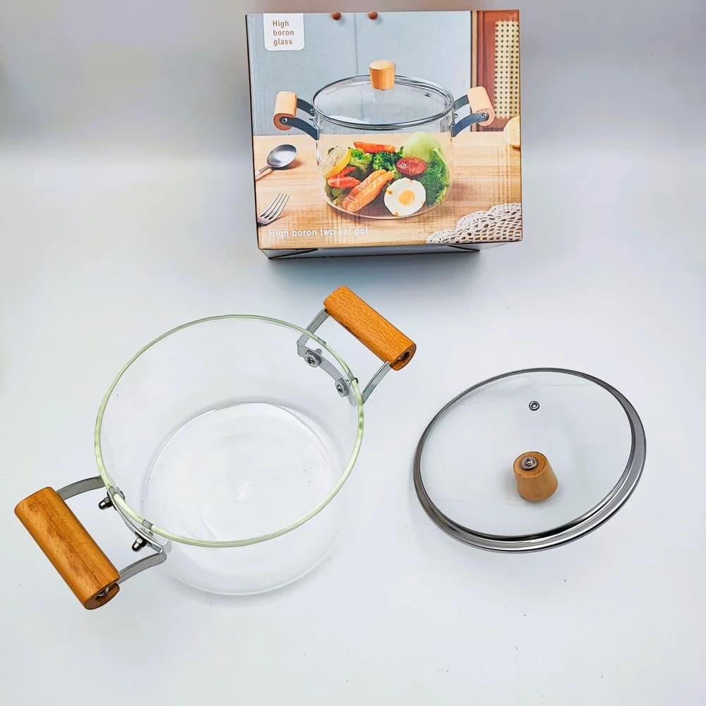 قابلمه پیرکس 3.5 لیتری دسته چوبی — تصویر ۵
