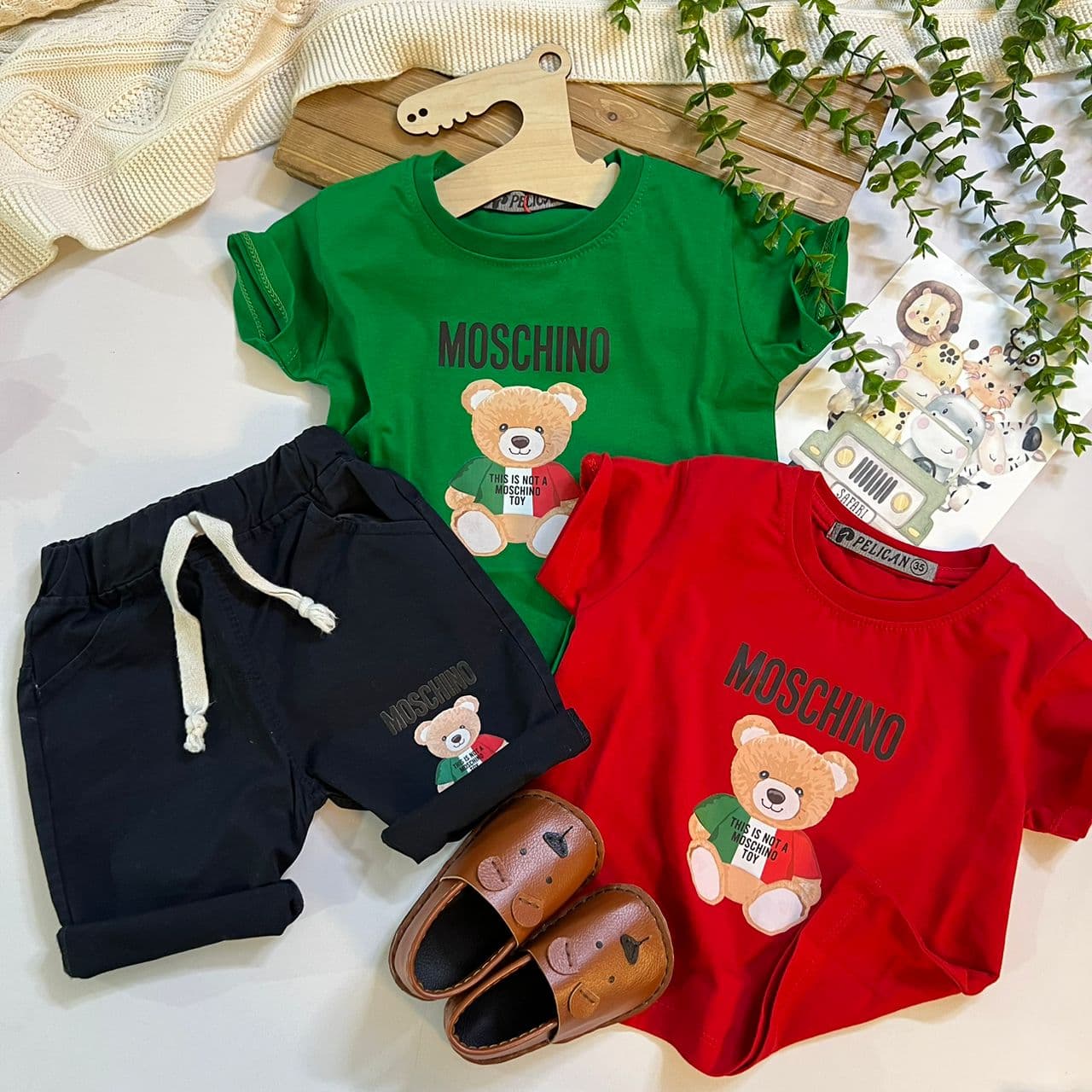 ست تیشرت شلوارک کتان خرسی moschino — تصویر ۲
