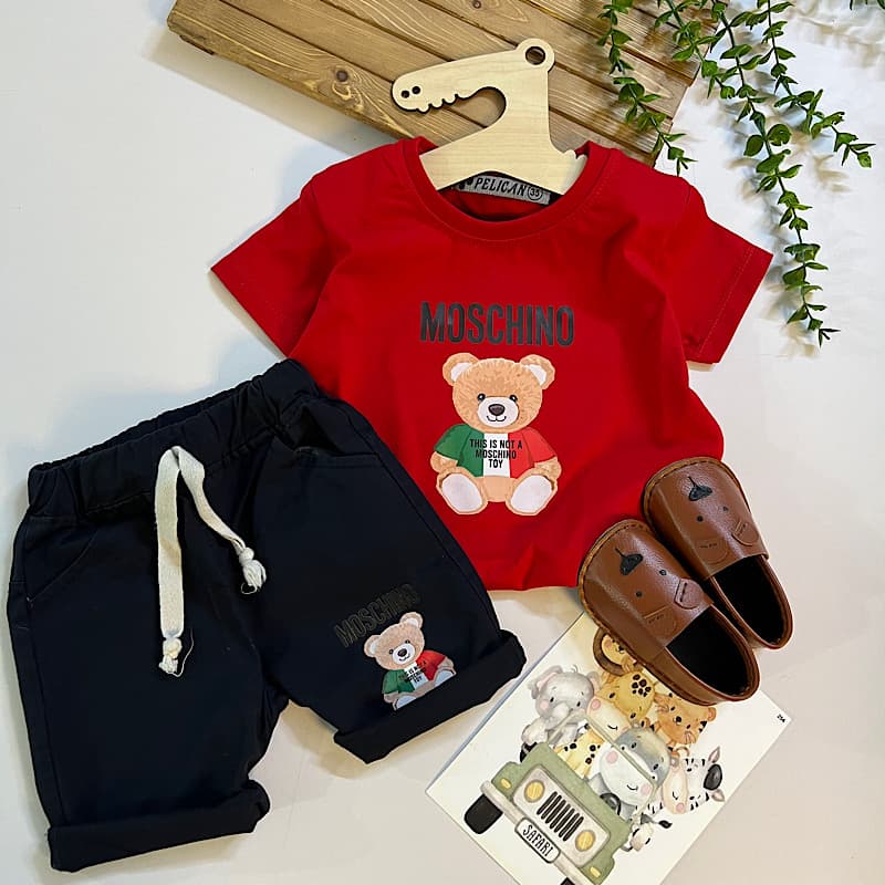 ست تیشرت شلوارک کتان خرسی moschino — تصویر ۳