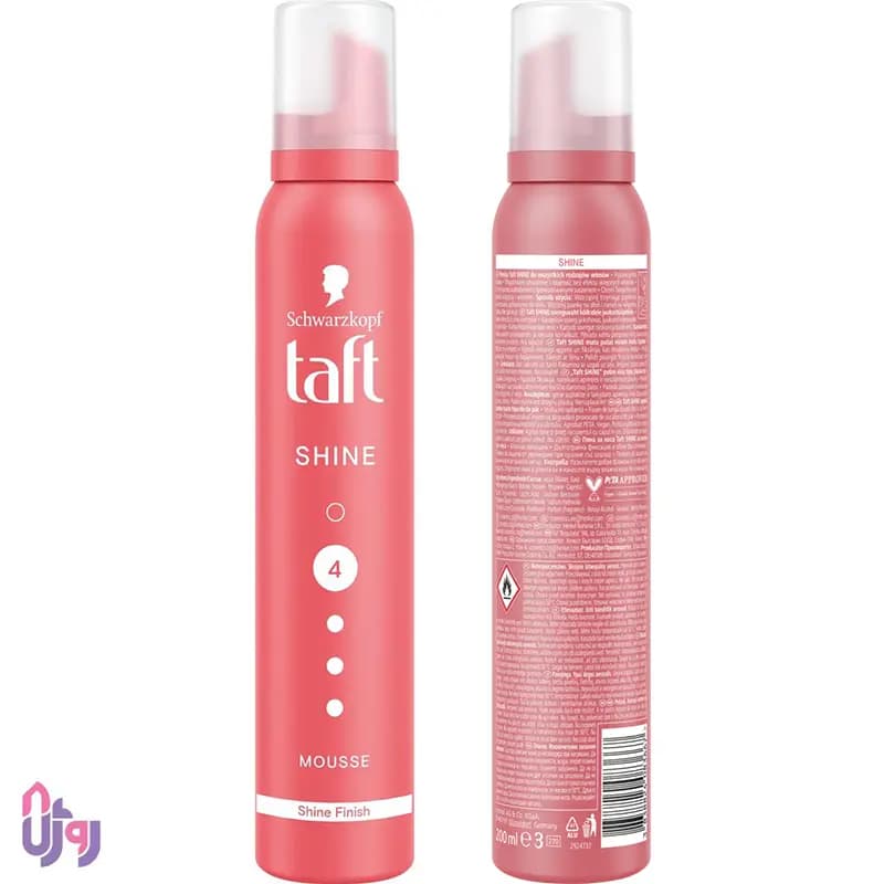 اسپری حالت‌دهنده مو شوارتسکف تافت Schwarzkopf Taft مدل موس مو حجم‌دهنده و حالت دهنده شاین Shine قدرت نگهدارندگی 4 حجم 200 میلی‌لیتر — تصویر ۳