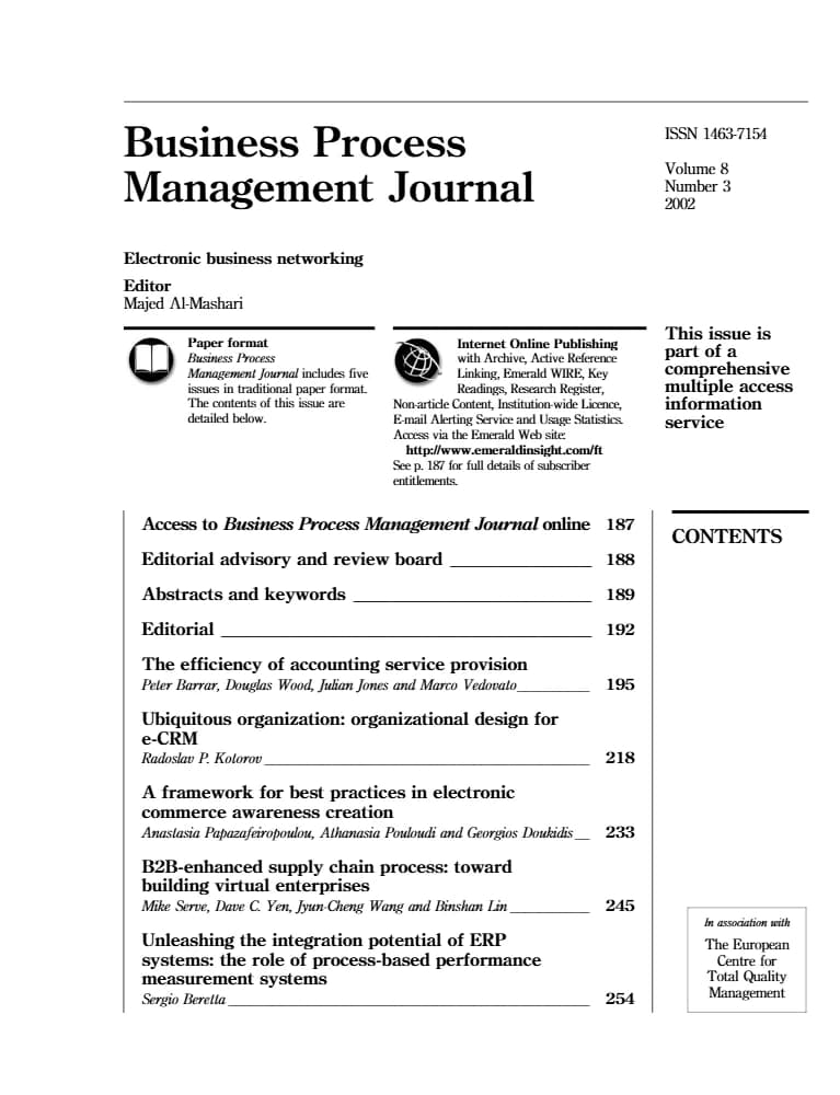کتاب Business Process Management Journal, Vol. 8, No. 3 (مجله مدیریت فرایندهای کسب‌وکار، جلد ۸، شماره ۳) نسخه انگلیسی PDF | مجد المشری