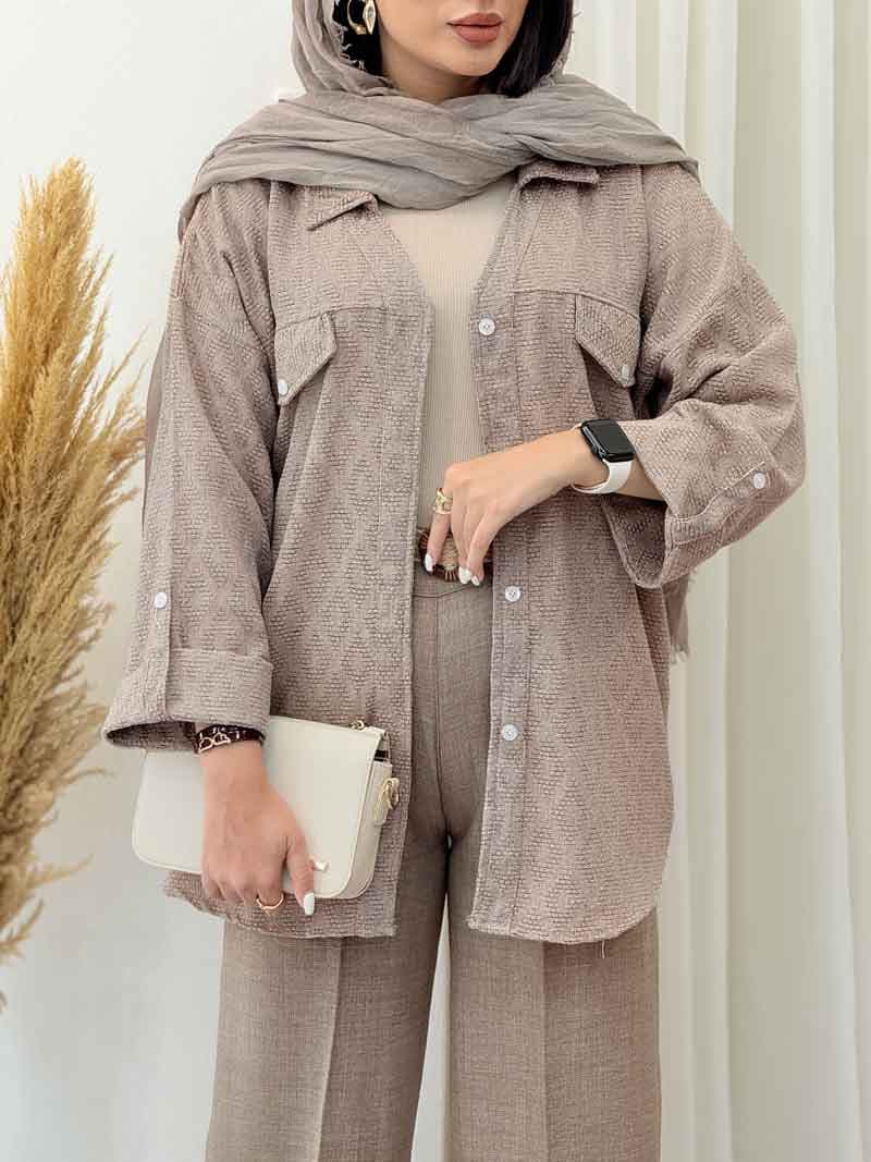 مانتو طرح لوزی جیب نما آستین پاگن کد 7077