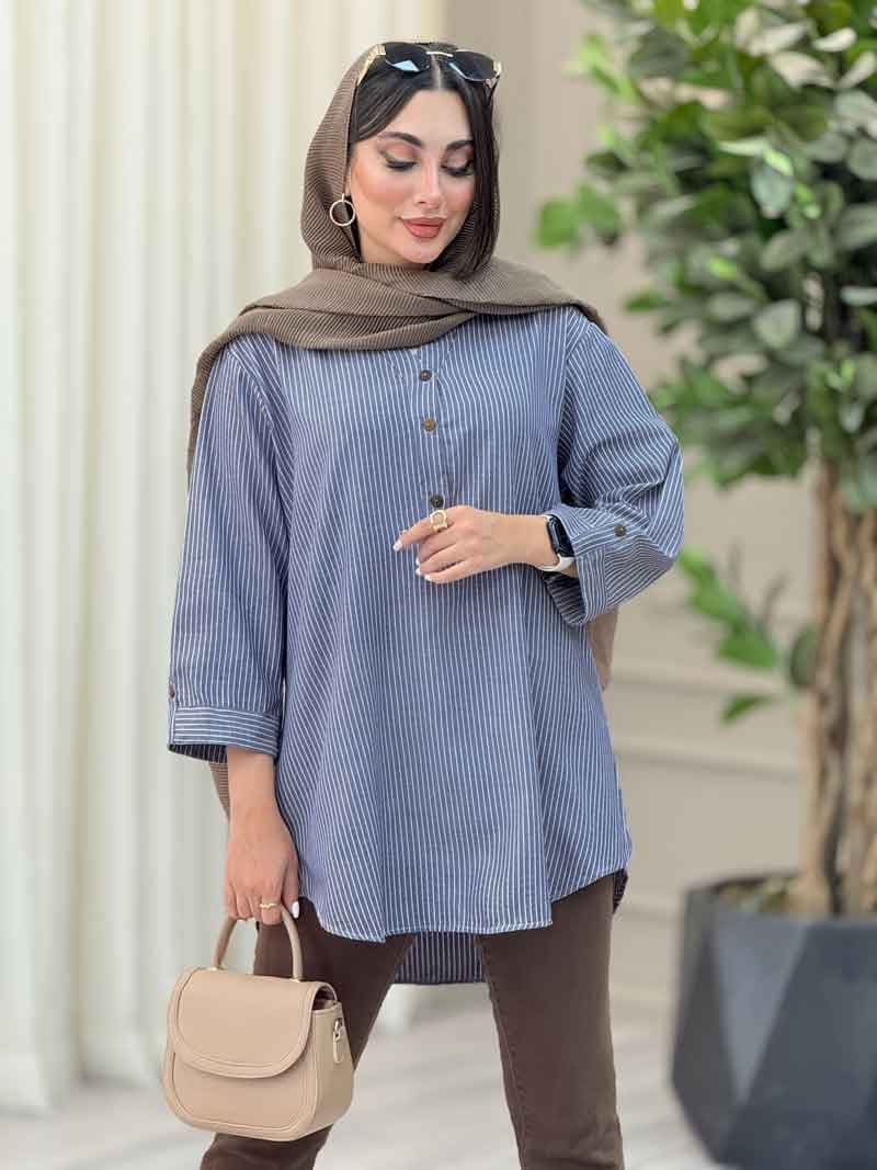 مانتو راه راه جلو سه دکمه کد 6942