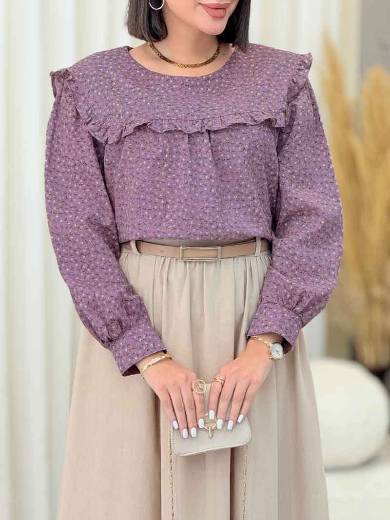 شومیز طرح گل ژیله دار کد 6934