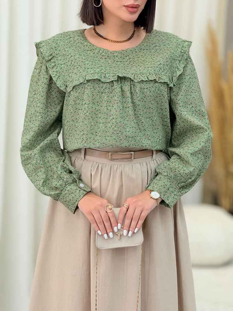 شومیز طرح گل ژیله دار کد 6934 — تصویر ۲