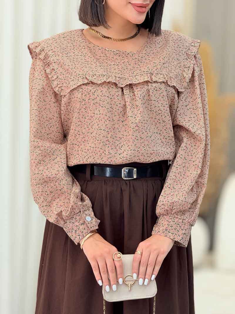 شومیز طرح گل ژیله دار کد 6934 — تصویر ۶