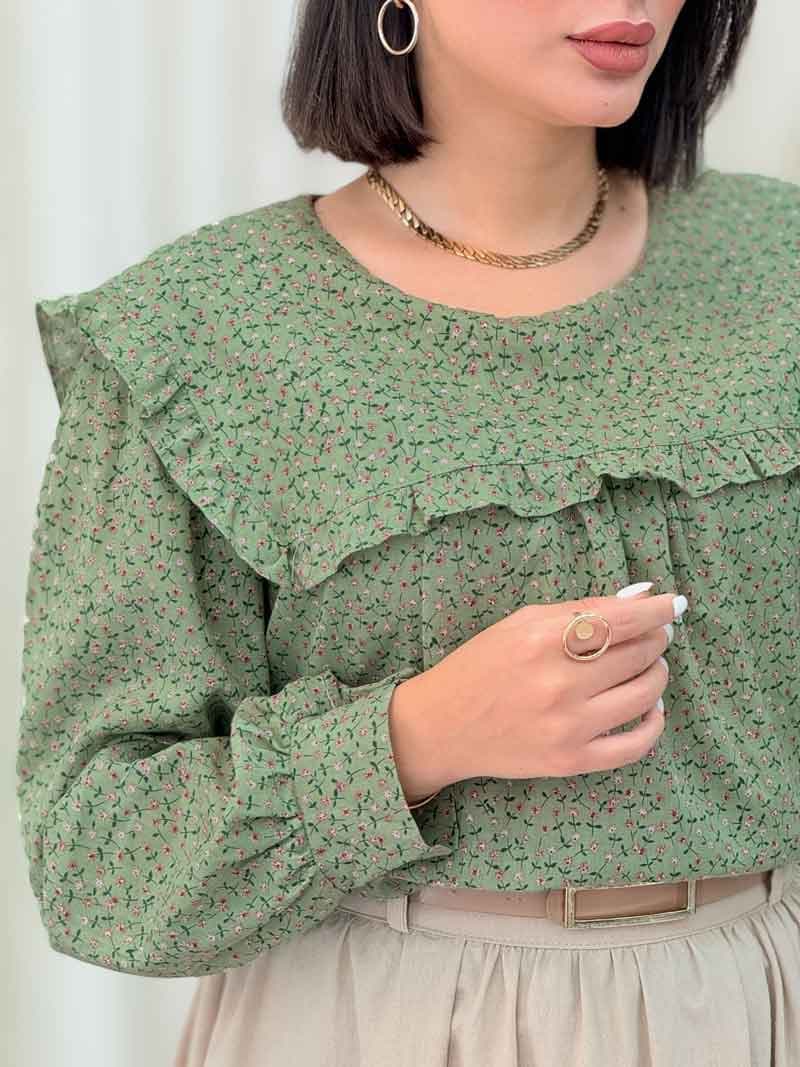 شومیز طرح گل ژیله دار کد 6934 — تصویر ۸