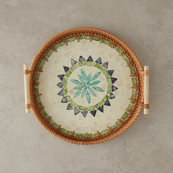 سینی گرد حصیری صدفی انگلیش هوم مدل Adelaide Pearlescent Rattan