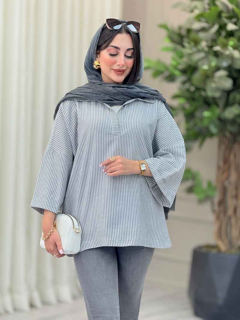 مانتو جلو بسته راه راه هلنا کد 6915