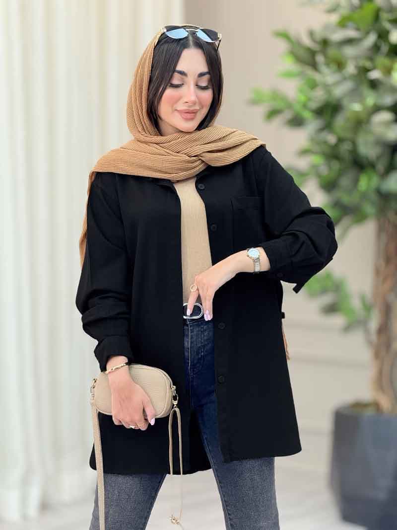مانتو تک جیب بغل سه دکمه عسل کد 6864 — تصویر ۵