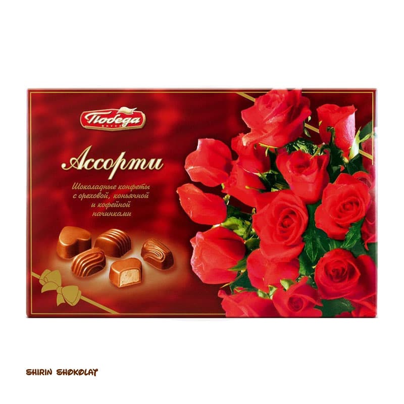 شکلات کادویی پوبدا با مغز کرم فندق مدل گل رز 200 گرمی