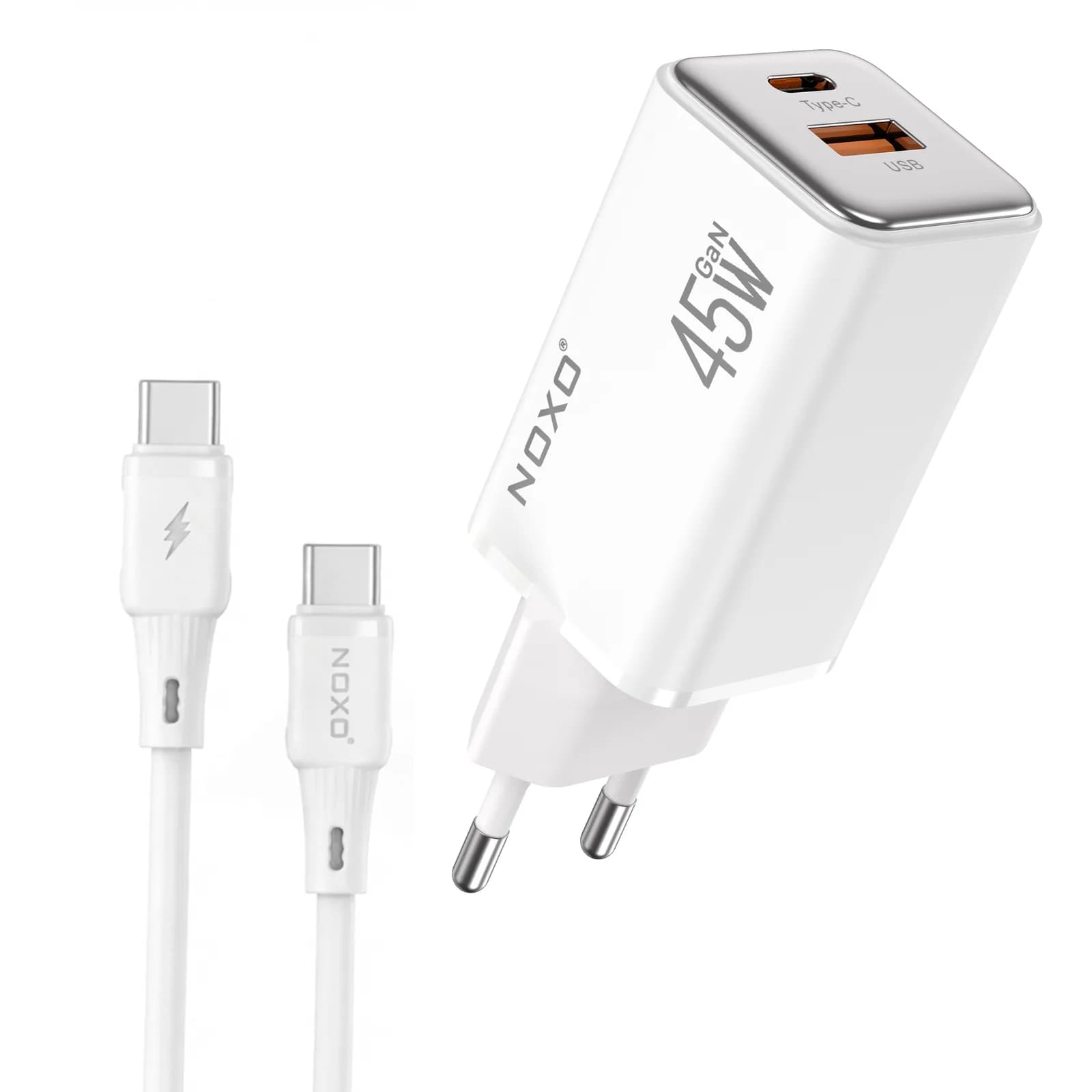 شارژر دیواری 45 وات دو پورت نوکسو مدل CHN‑8 GaN به همراه کابل usb‑C — تصویر ۲