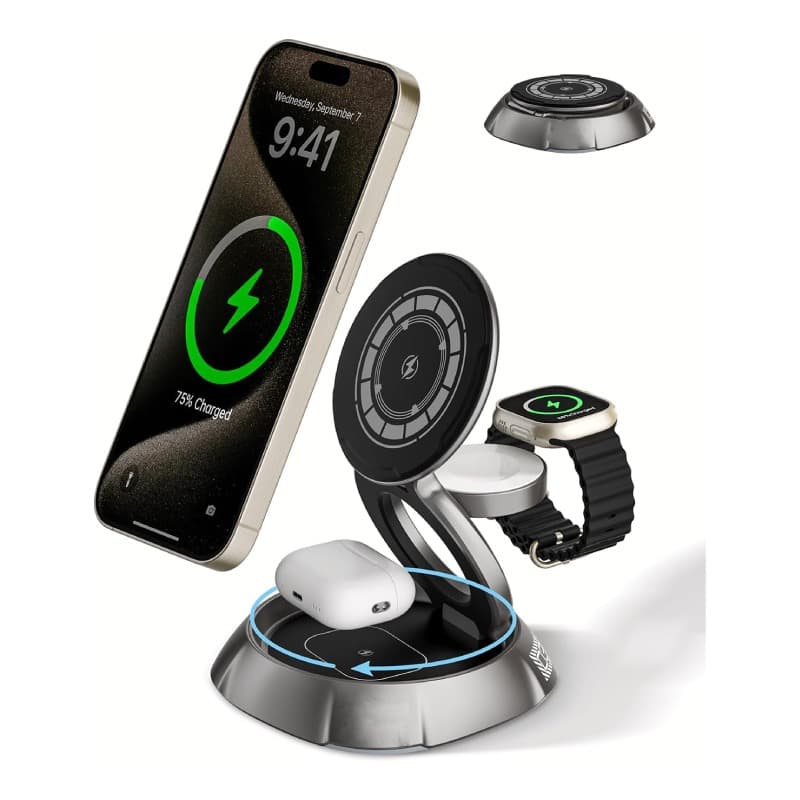 داک شارژ بی سیم مدل CD72 قابل چرخش 3 در 1 — تصویر ۴
