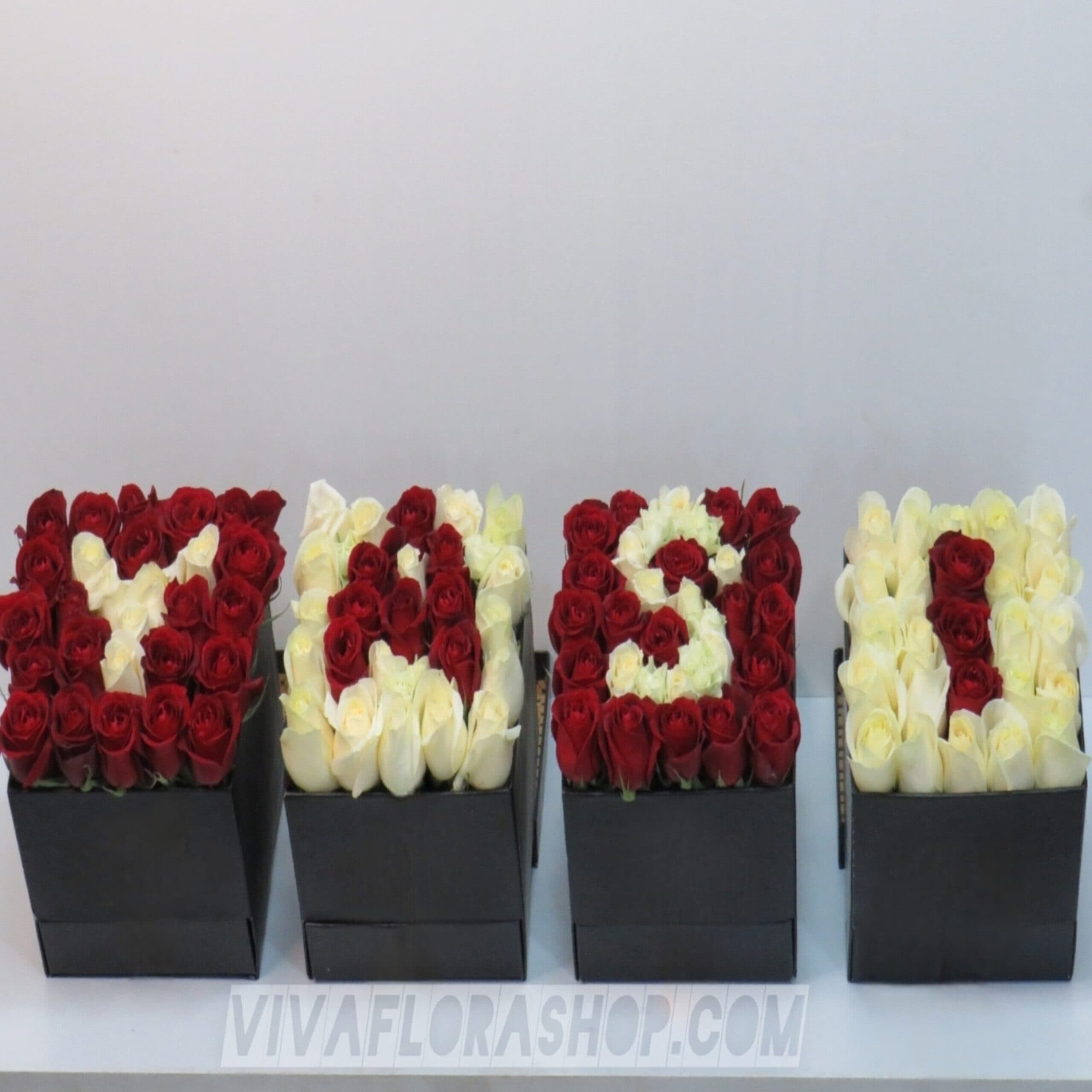 باکس گل رز سرخ و سفید با حرف YASI