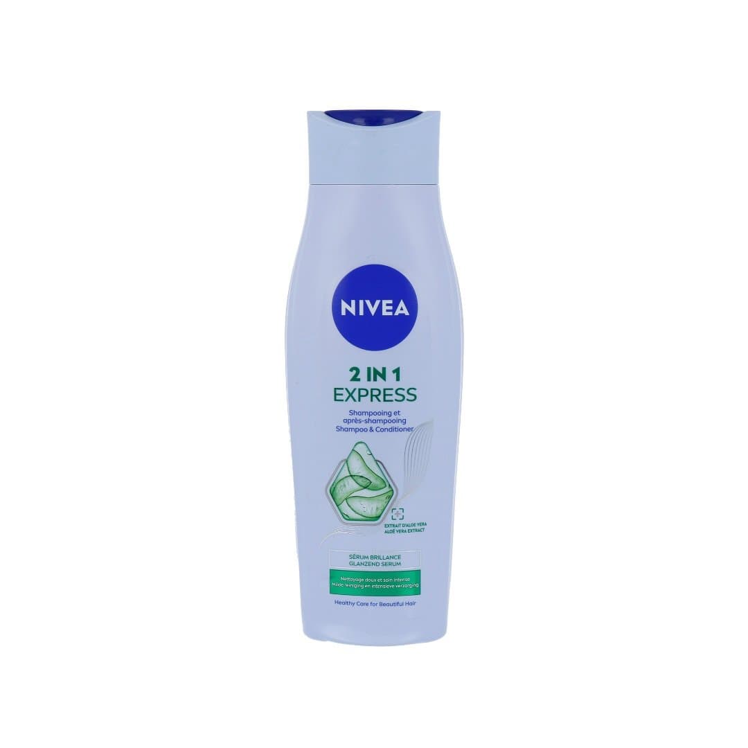 شامپو نیوآ زنانه Nivea2in1 نرم کننده موهای معمولی و خشک حاوی عصاره آلوئه ورا و سرم براق کننده گلانزند حجم ۲۵۰ میل