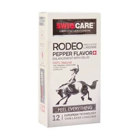 کاندوم سوئیس کر مدل رودئو Rodeo Pepper Flavor بسته 12 عددی — تصویر ۲